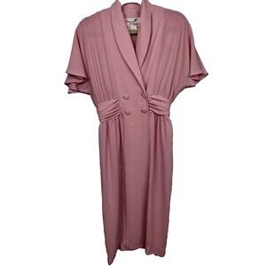 Vintage Caron Petite Chicago Pastel Pink Dress Size 6 Feminine Flutter Sleeve